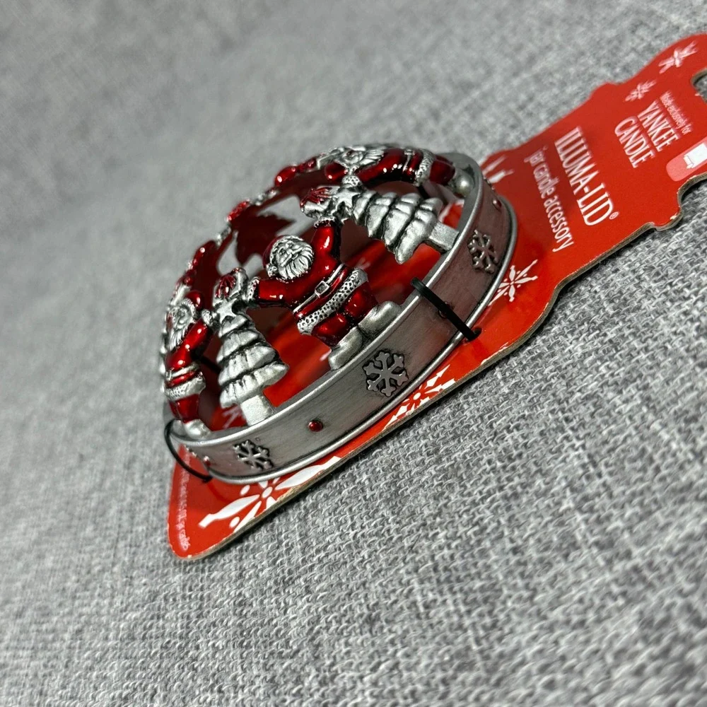 Yankee Candle Illuma-Lid Santa Christmas Tree Jar Topper Red Silver New Holiday
